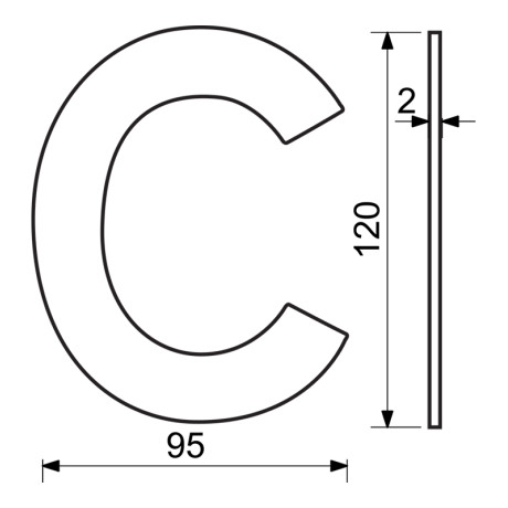 RN.120L.C.MD písmeno "C" 120mm medené