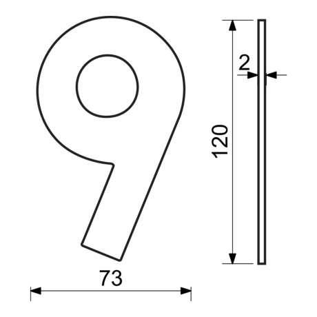 RN.120L.9.CE číslo "9" 120mm čierne matné