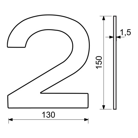 RN.150L.2.CE číslo "2" 150mm čierne matné