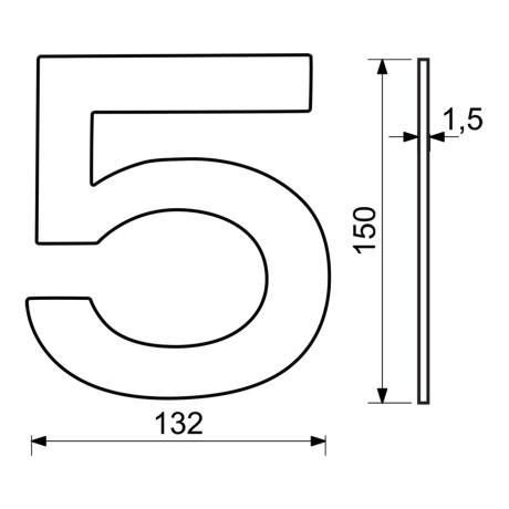 RN.150L.5.CE číslo "5" 150mm čierne matné