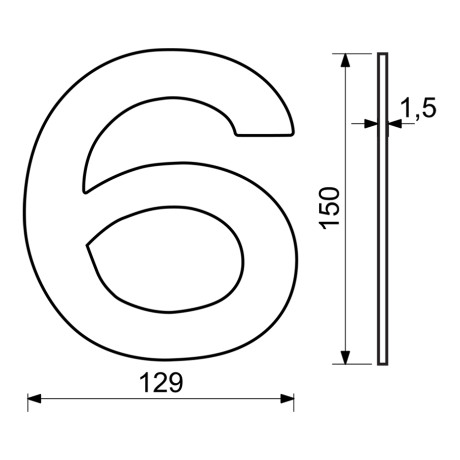 RN.150L.6.CE číslo "6" 150mm čierne matné