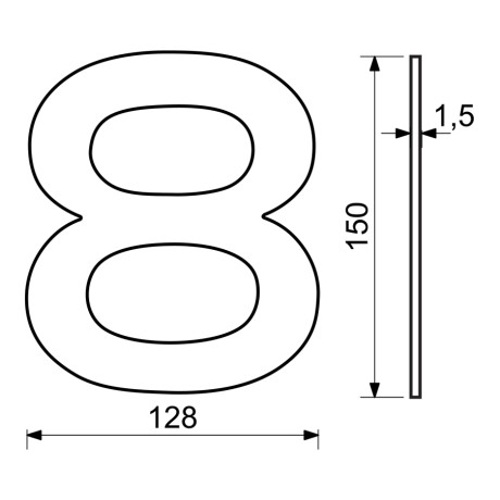 RN.150L.8.CE číslo "8" 150mm čierne matné