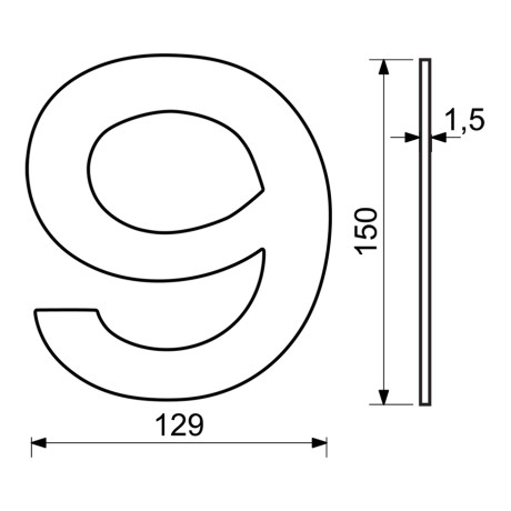 RN.150L.9.CE číslo "9" 150mm čierne matné