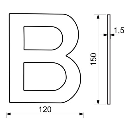 RN.150L.B.CE písmeno "B" 150mm čierne matné