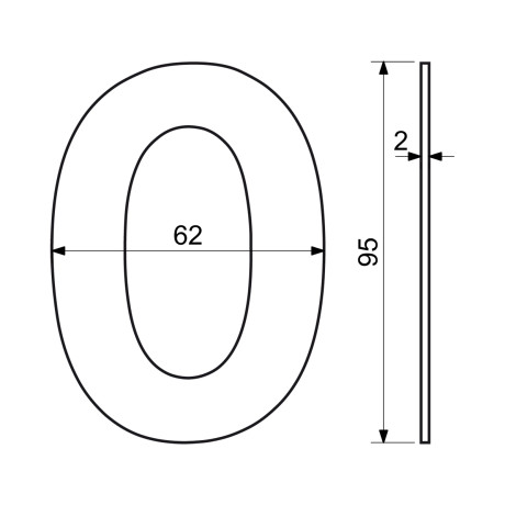 RN.95L.0.N číslica "0" 95mm nerez