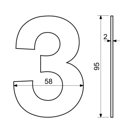 RN.95L.3.N číslica "3" 95mm nerez