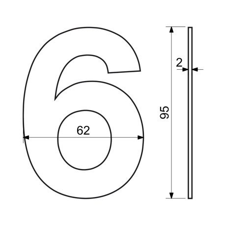 RN.95L.6.N číslica "6" 95mm nerez